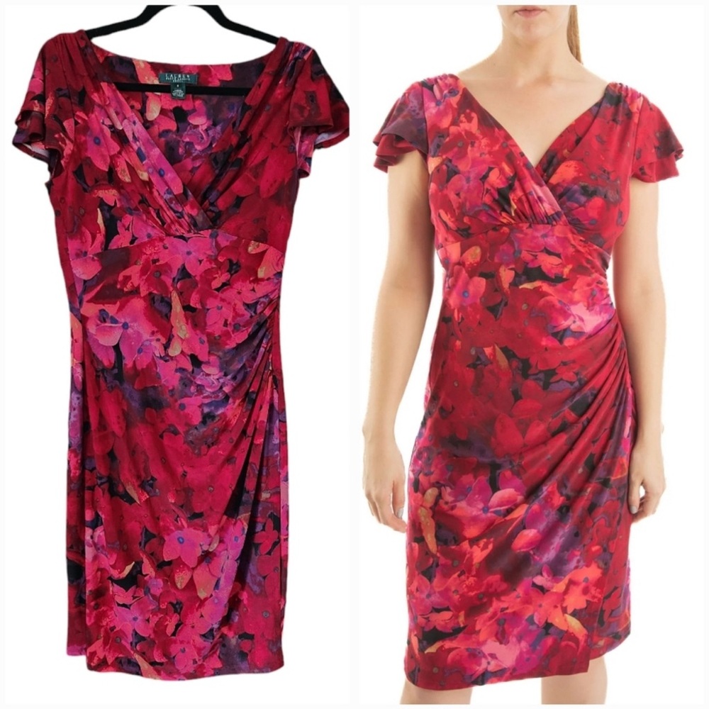 Ralph Lauren Red and Pink Floral Midi Dress